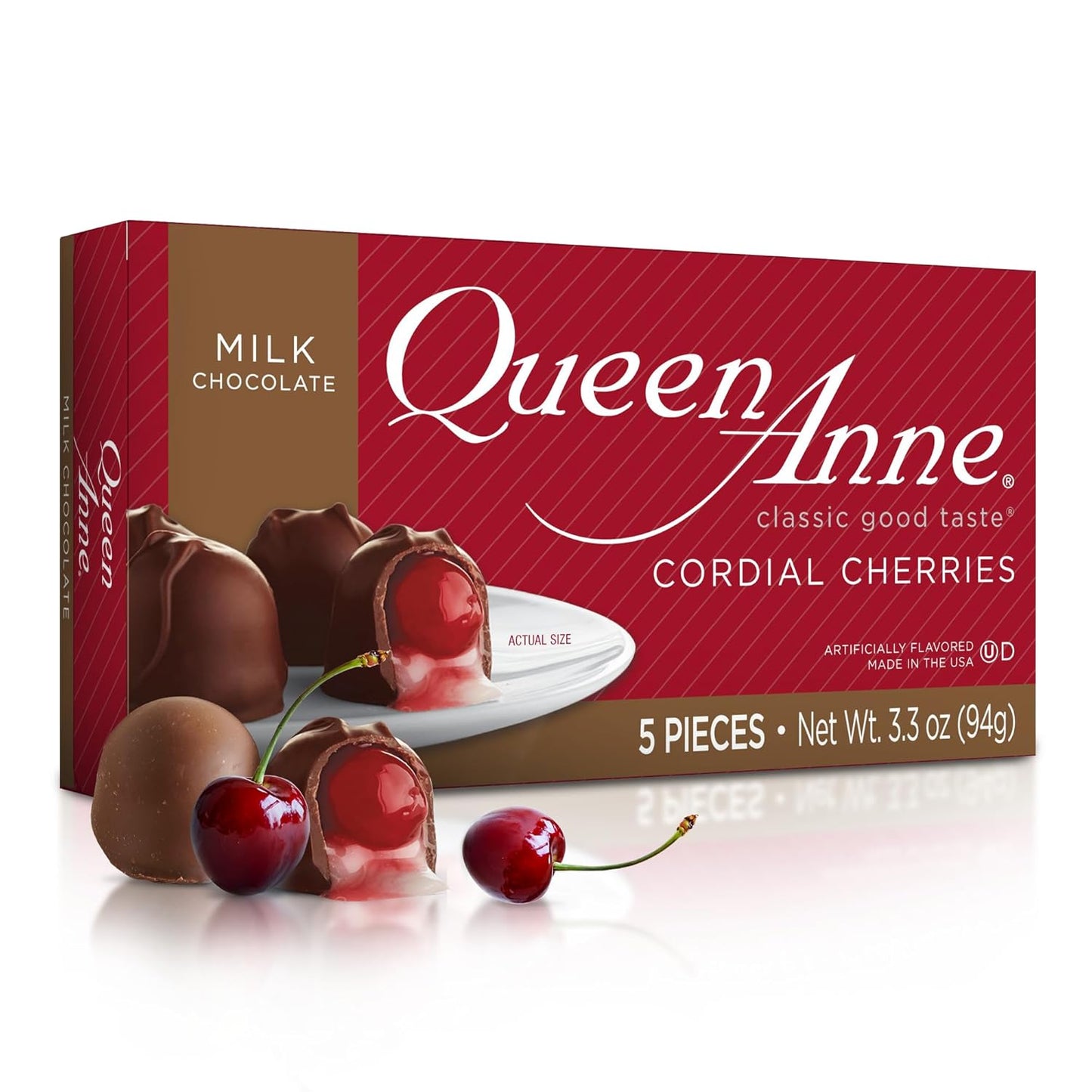 Queen Anne Milk Chocolate Covered Cordial Cherries | 3.3 oz | 5 Piece Gift Box | Whole Cherry Sweet Creamy Fruity Flavor