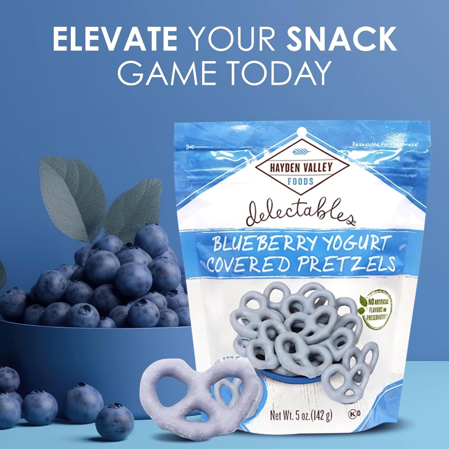 Hayden Valley Foods Blueberry Yogurt Covered Pretzels | 5 oz Bags (Pack of 3) | No Artificial Flavors, Preservatives or Colors | Blue Bulk Holiday Sweet Snacks