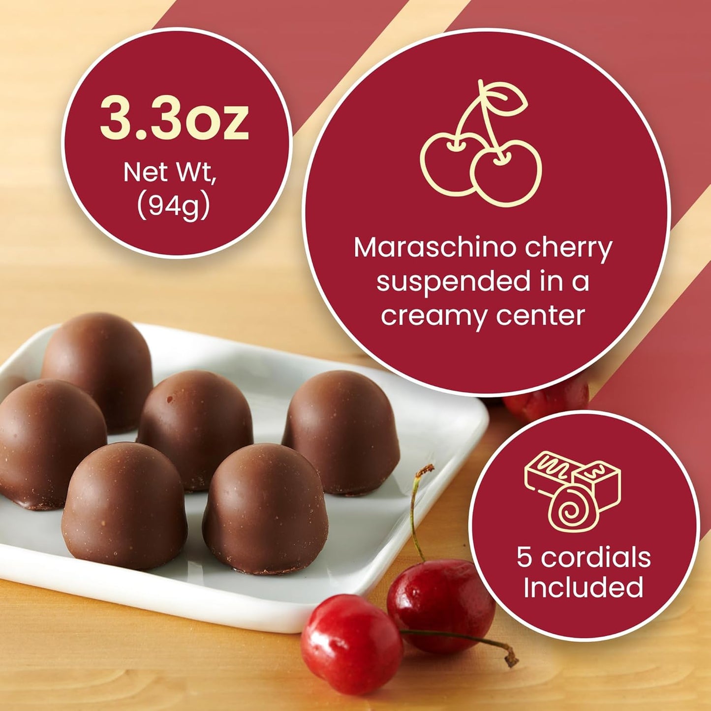 Queen Anne Milk Chocolate Covered Cordial Cherries | 3.3 oz | 5 Piece Gift Box | Whole Cherry Sweet Creamy Fruity Flavor