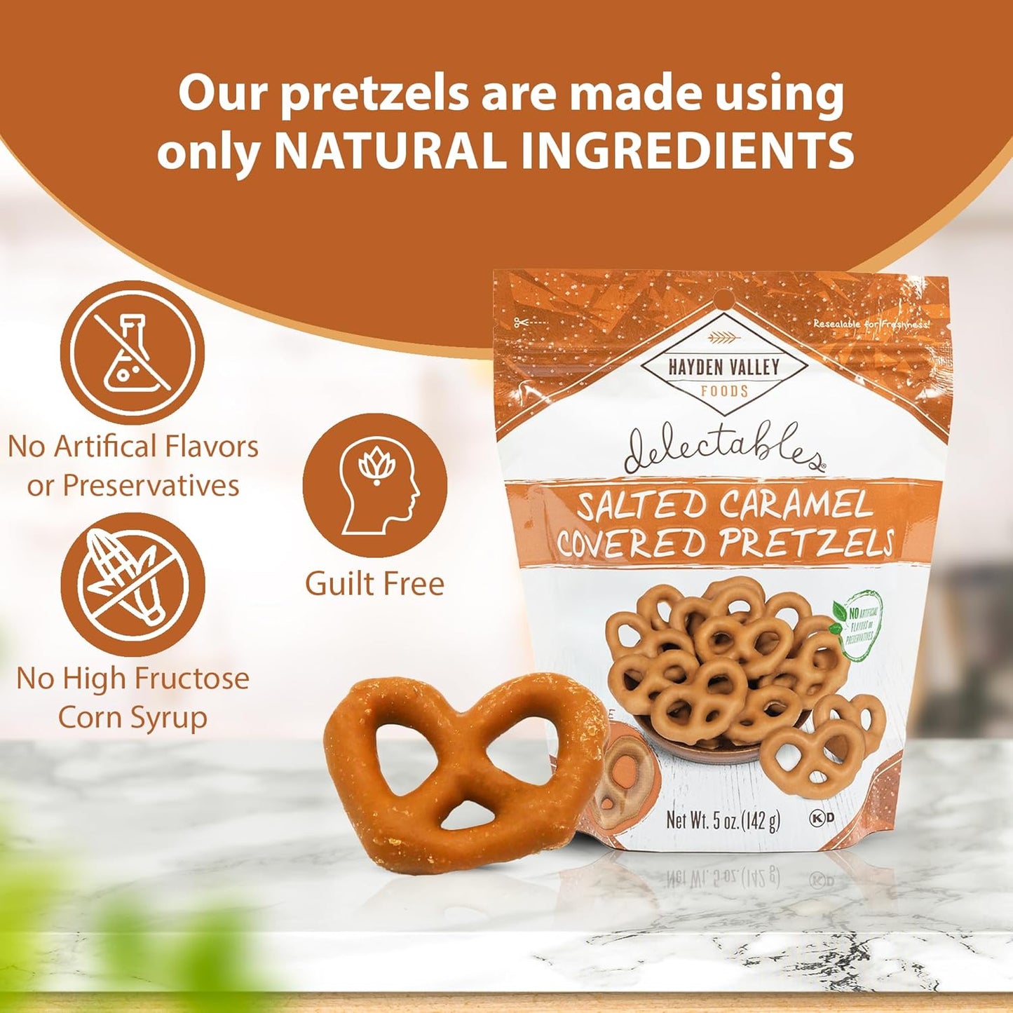 Hayden Valley Foods Salted Caramel Covered Pretzels | 5 oz Bags (Pack of 3) | No Artificial Flavors, Preservatives or Colors | Gourmet Bulk Holiday Snacks