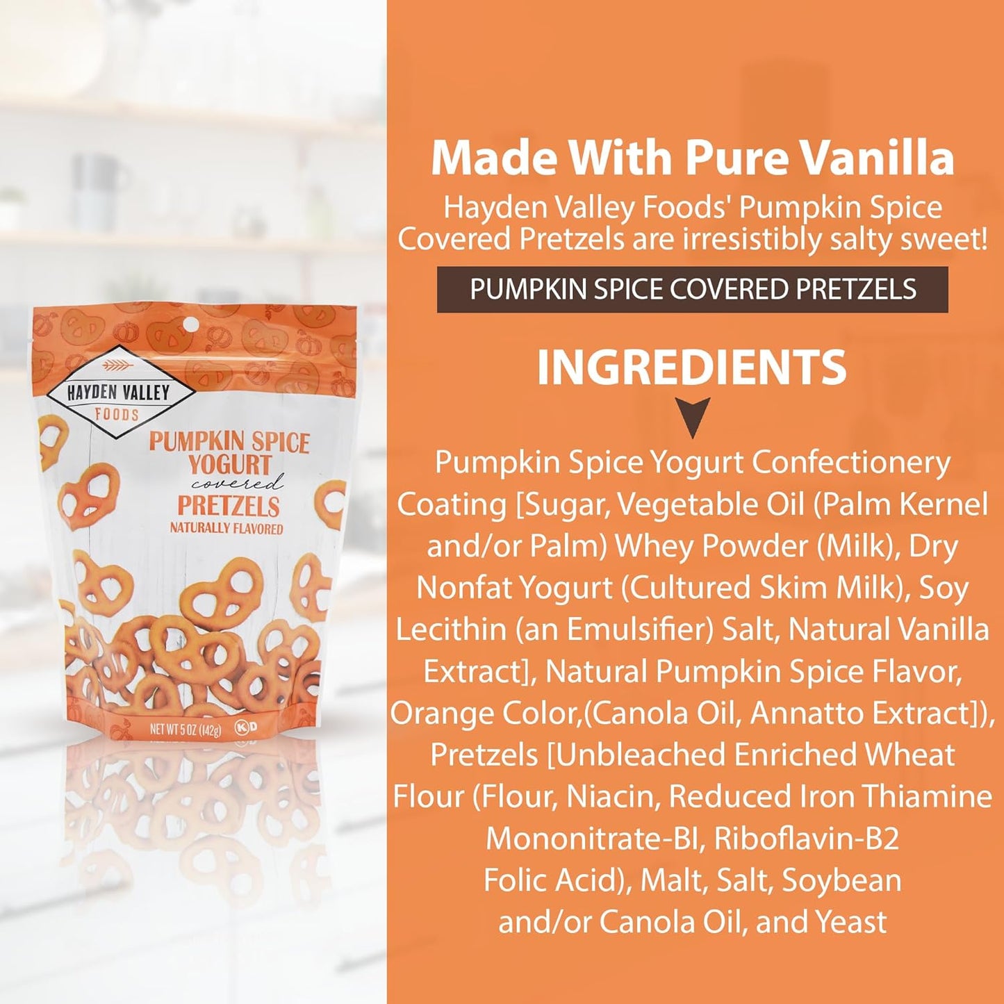 Hayden Valley Foods Pumpkin Spice Yogurt Covered Pretzels | 5 oz Bags (Pack of 3) | No Artificial Flavors, Preservatives or Colors | Sweet Holiday Snack