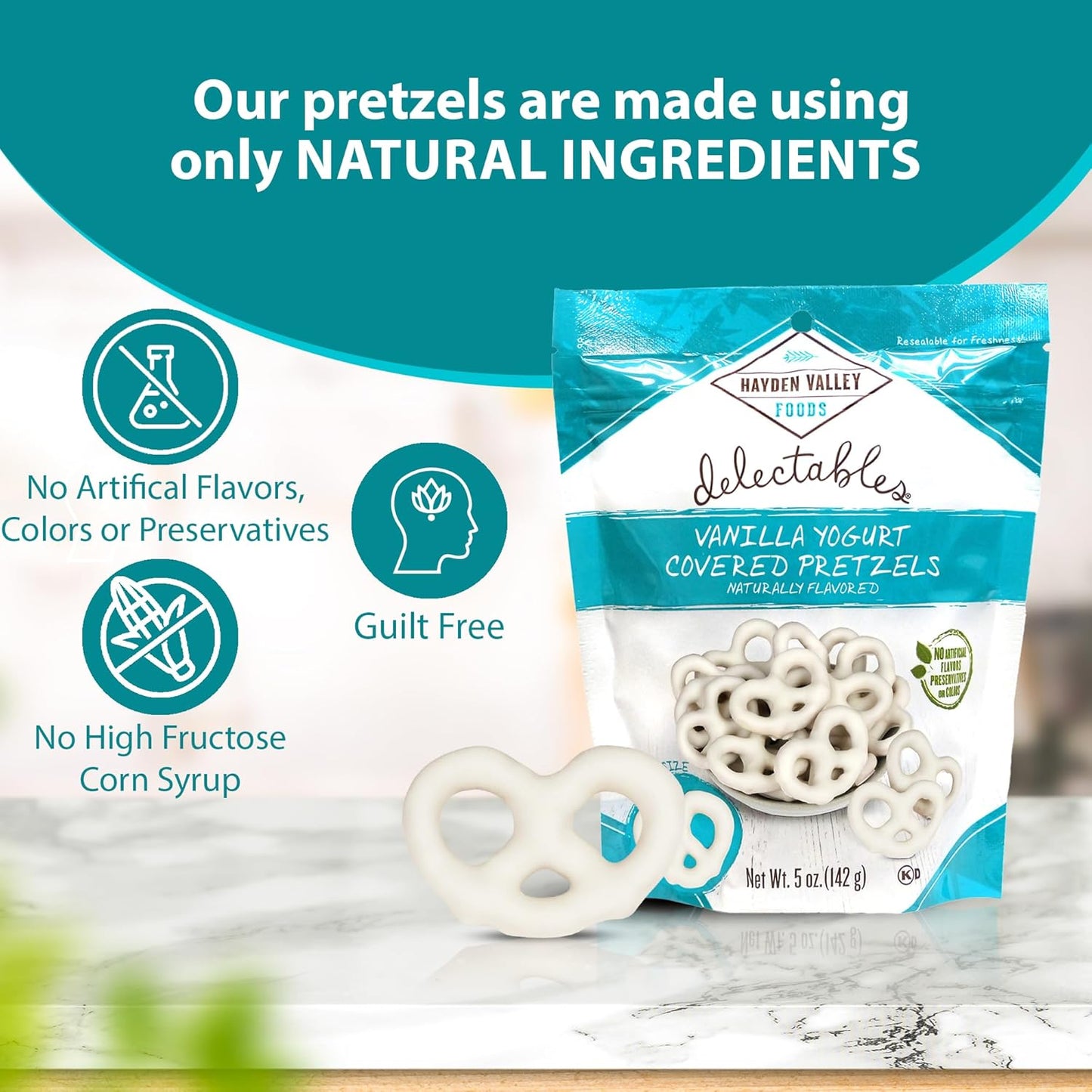 Hayden Valley Foods Vanilla Yogurt Covered Pretzels | 5 oz Bags (Pack of 3) | No Artificial Flavors, Preservatives or Colors | Sweet Holiday Snack