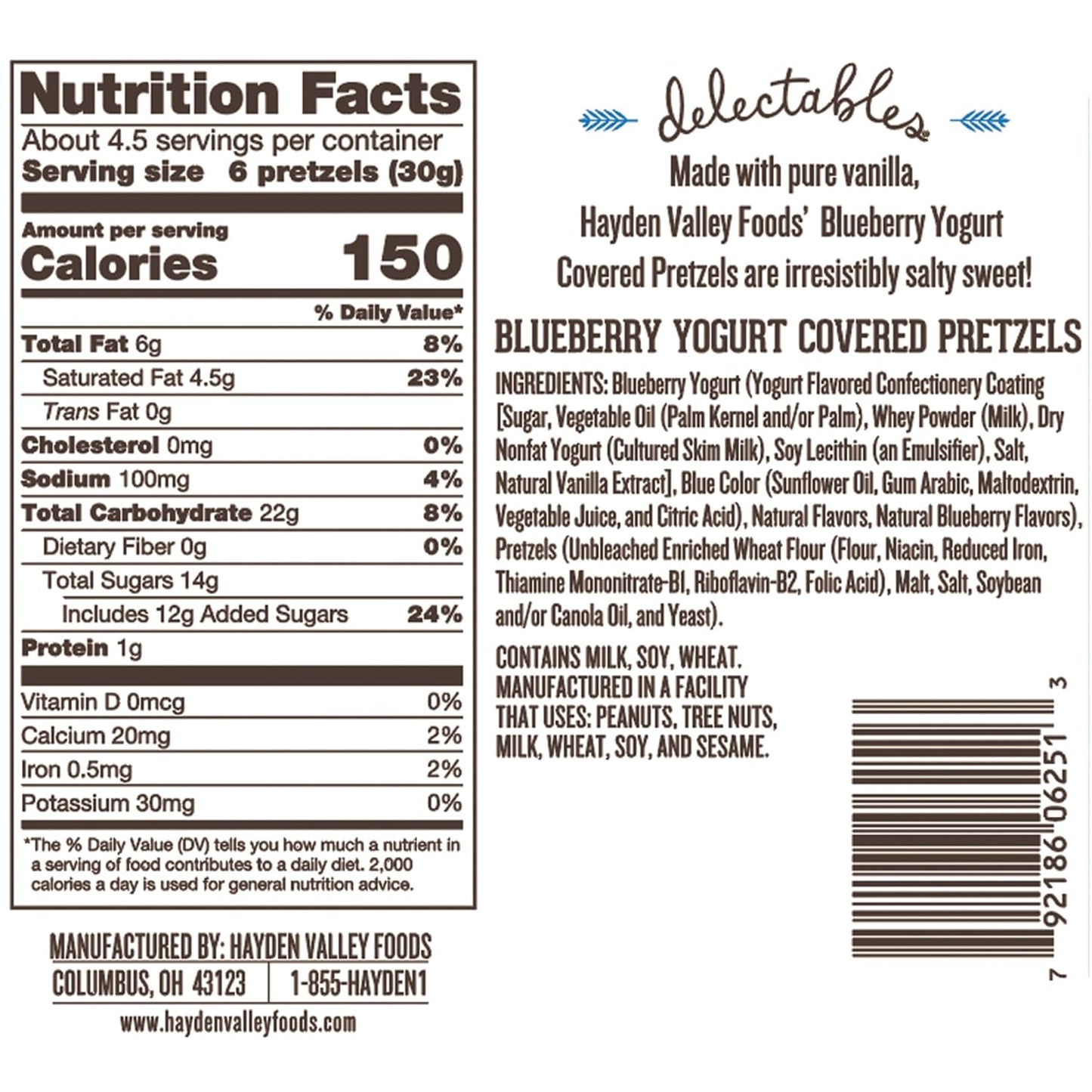Hayden Valley Foods Blueberry Yogurt Covered Pretzels | 5 oz Bags (Pack of 3) | No Artificial Flavors, Preservatives or Colors | Blue Bulk Holiday Sweet Snacks