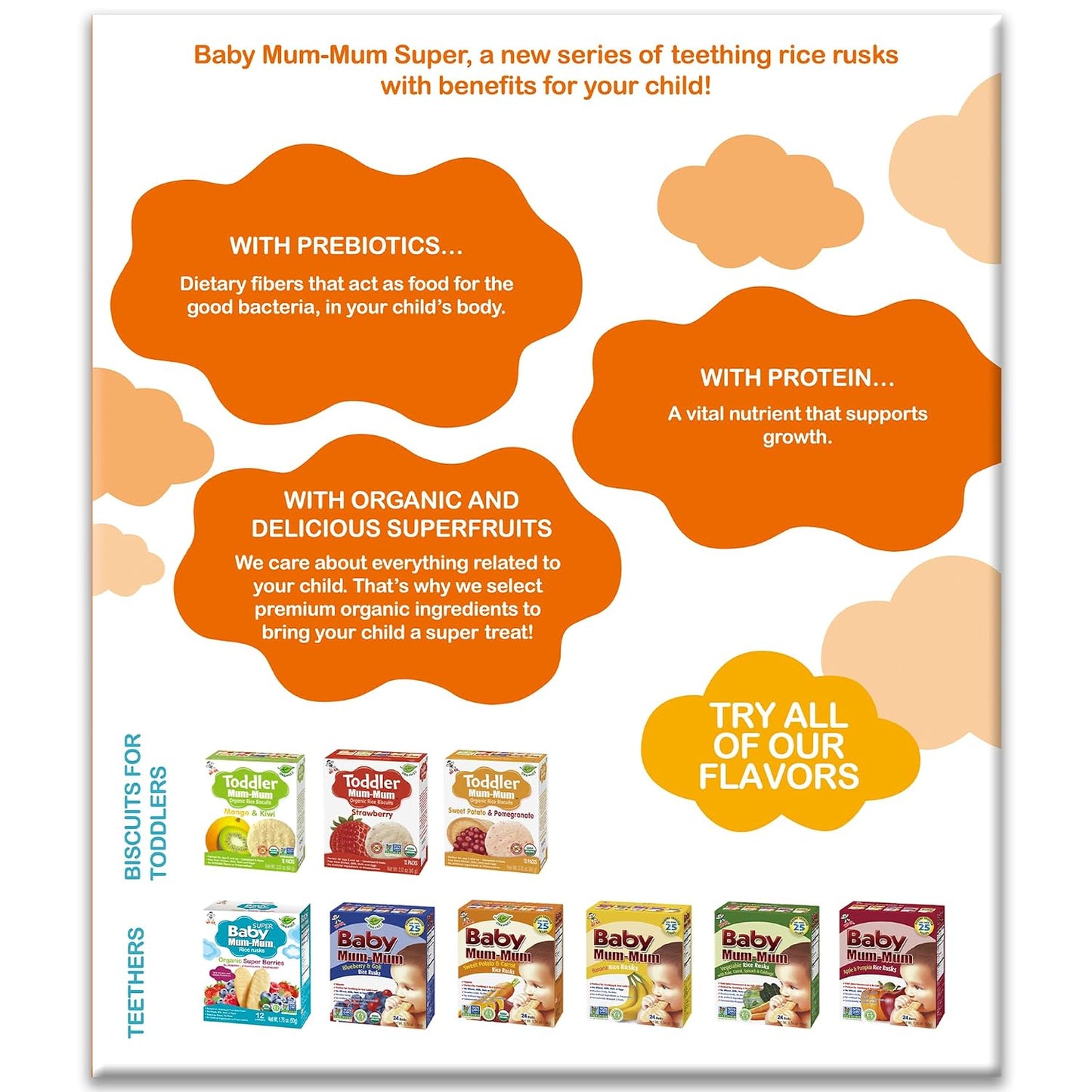 Baby Mum-Mum Organic Gentle Teething Crackers, Super Tropical | 24 Count (Pack of 6) | Gluten Free, Allergen Free, Non-GMO | Baby Snacks, Teether Relief Rice Rusk Cookies for Babies