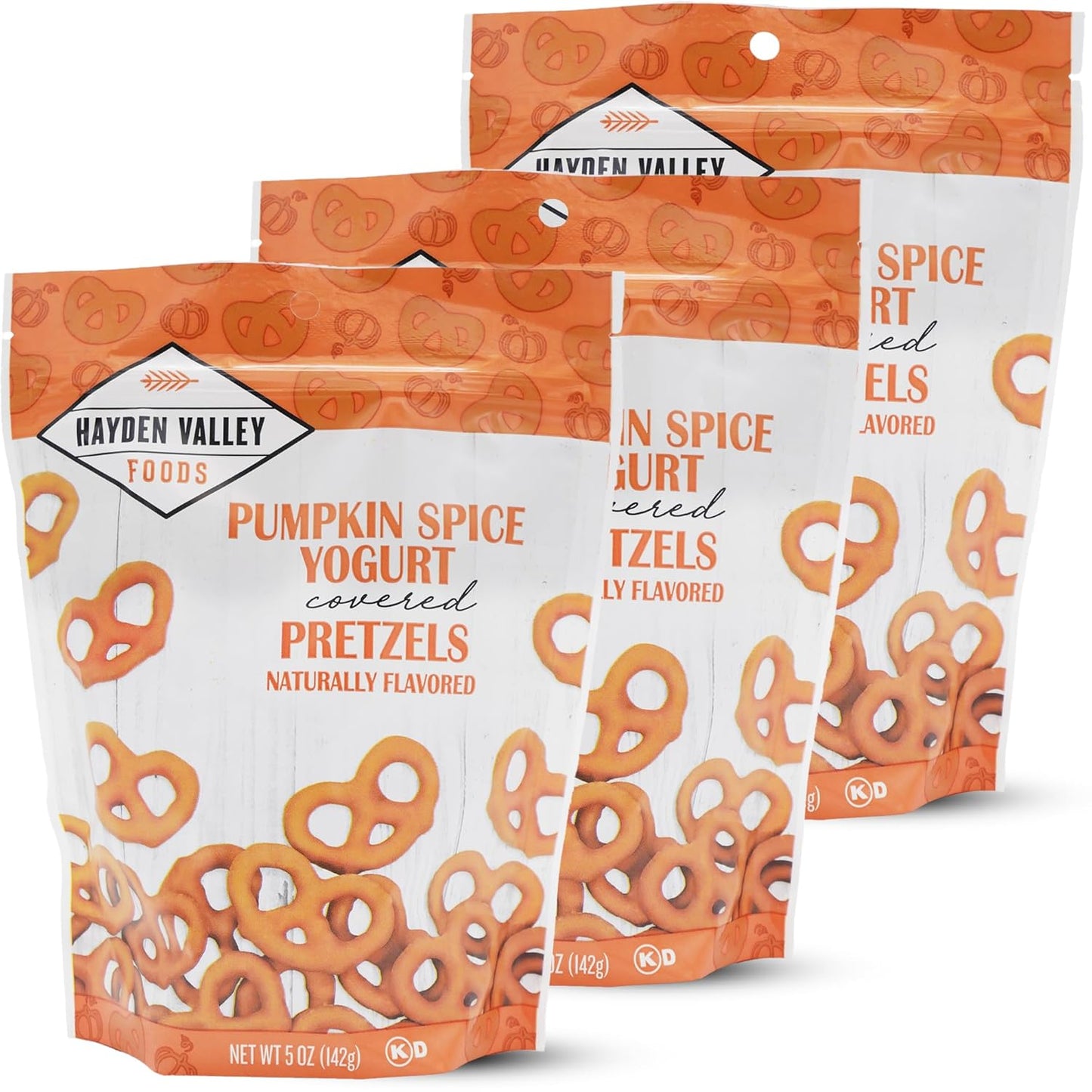 Hayden Valley Foods Pumpkin Spice Yogurt Covered Pretzels | 5 oz Bags (Pack of 3) | No Artificial Flavors, Preservatives or Colors | Sweet Holiday Snack