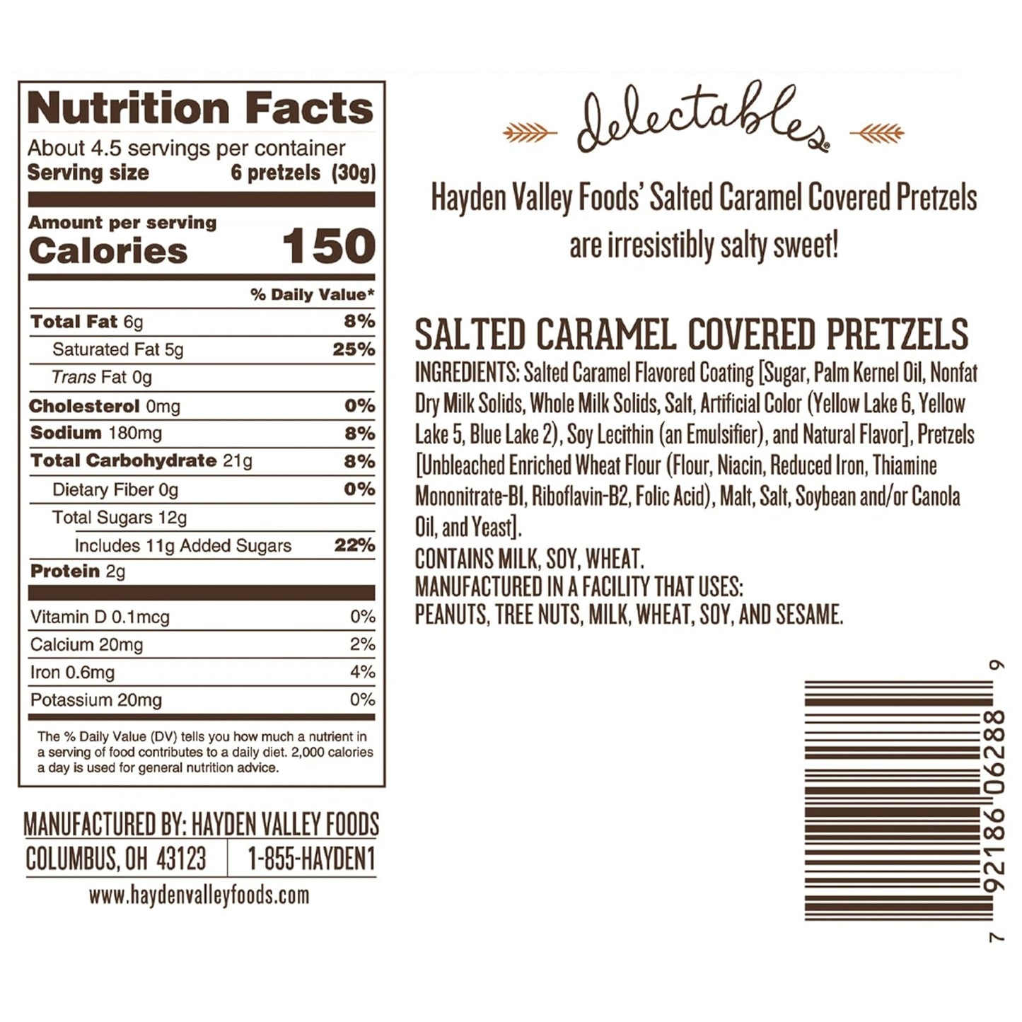 Hayden Valley Foods Salted Caramel Covered Pretzels | 5 oz Bags (Pack of 3) | No Artificial Flavors, Preservatives or Colors | Gourmet Bulk Holiday Snacks