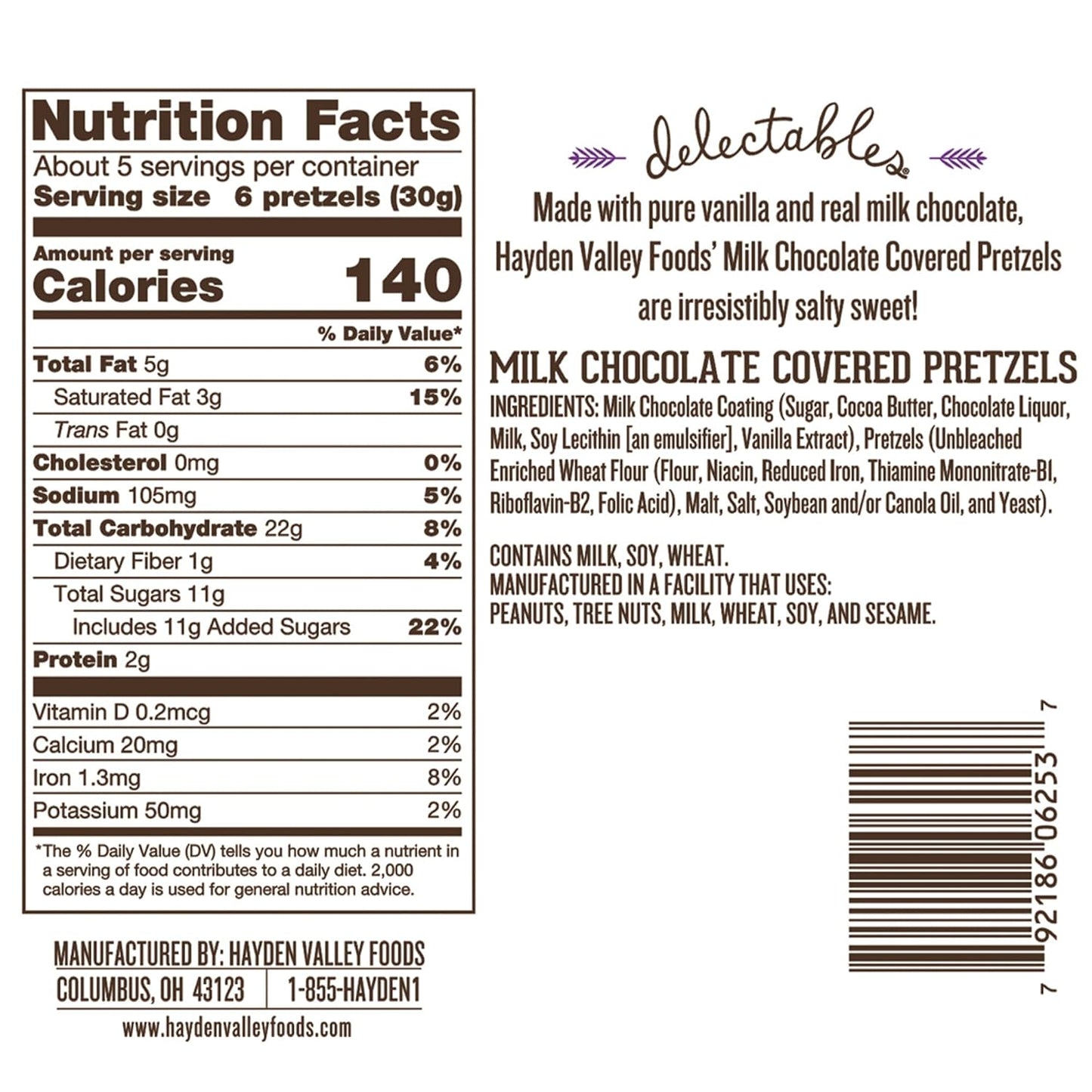Hayden Valley Foods Milk Chocolate Covered Pretzels | 5 oz Bags (Pack of 3) | No Artificial Flavors, Preservatives or Colors | Gourmet Bulk Holiday Snacks