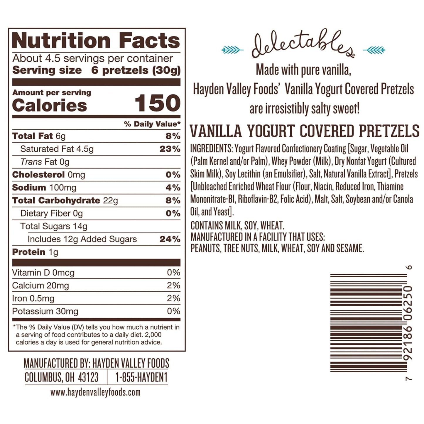 Hayden Valley Foods Vanilla Yogurt Covered Pretzels | 5 oz Bags (Pack of 3) | No Artificial Flavors, Preservatives or Colors | Sweet Holiday Snack