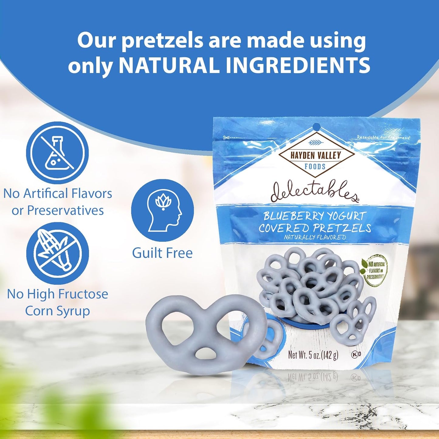 Hayden Valley Foods Blueberry Yogurt Covered Pretzels | 5 oz Bags (Pack of 3) | No Artificial Flavors, Preservatives or Colors | Blue Bulk Holiday Sweet Snacks