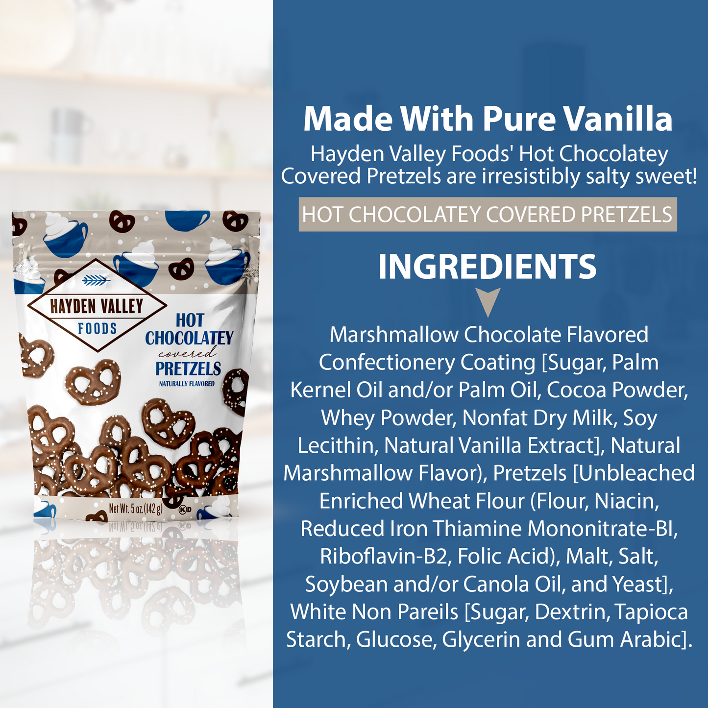 Hayden Valley Foods Hot Chocolatey Covered Pretzels | 5 oz Bags (Pack of 3) | Flavored Holiday Snacks