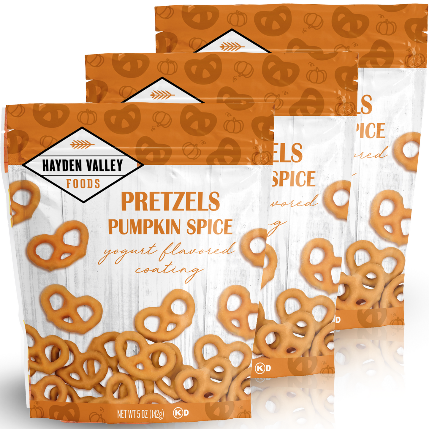 Hayden Valley Foods Pumpkin Spice Yogurt Covered Pretzels | 5 oz Bags (Pack of 3) | No Artificial Flavors, Preservatives or Colors
