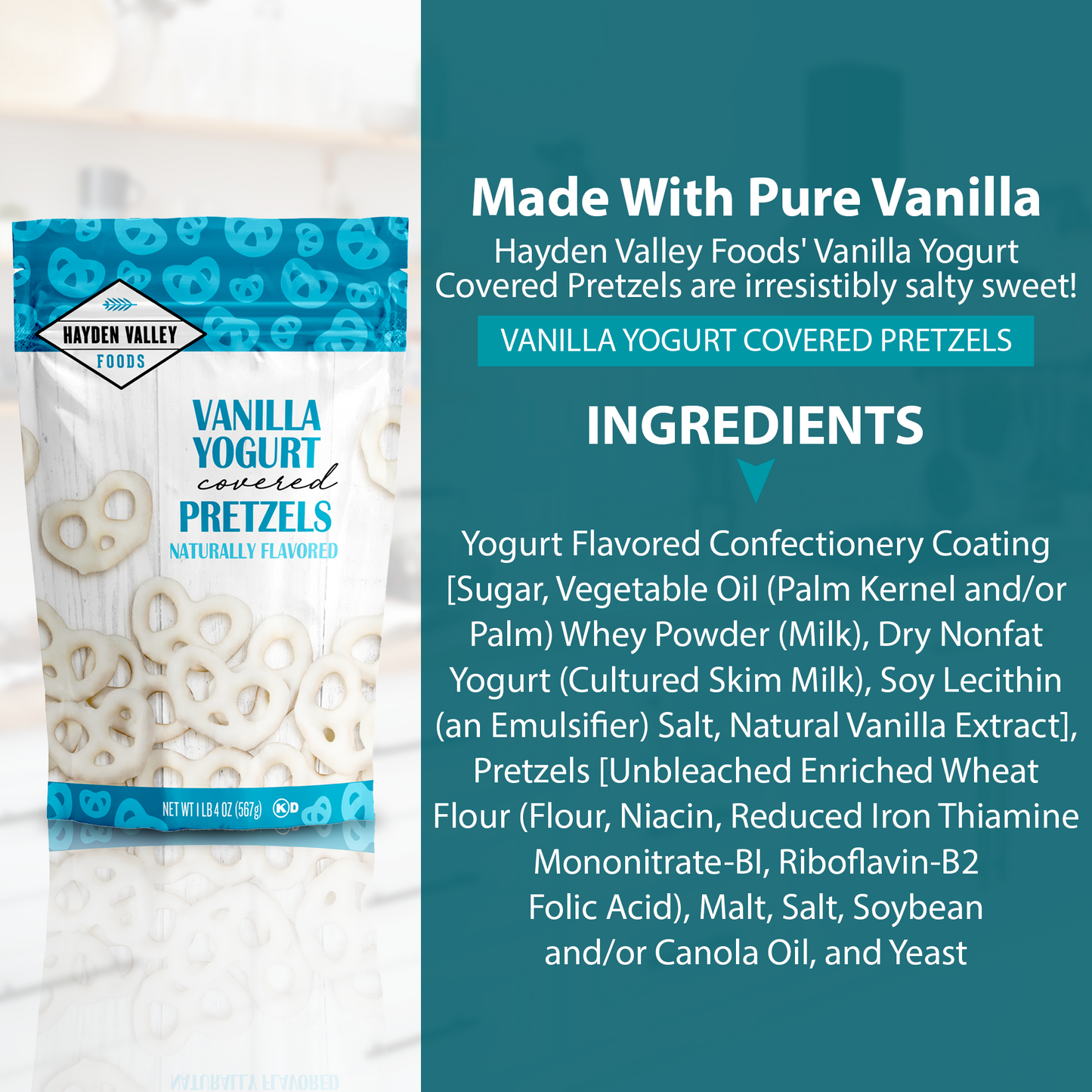 Hayden Valley Foods Vanilla Yogurt Covered Pretzels | 20 oz Bag | Gourmet Flavored Pretzels | No Artificial Flavors or Colors