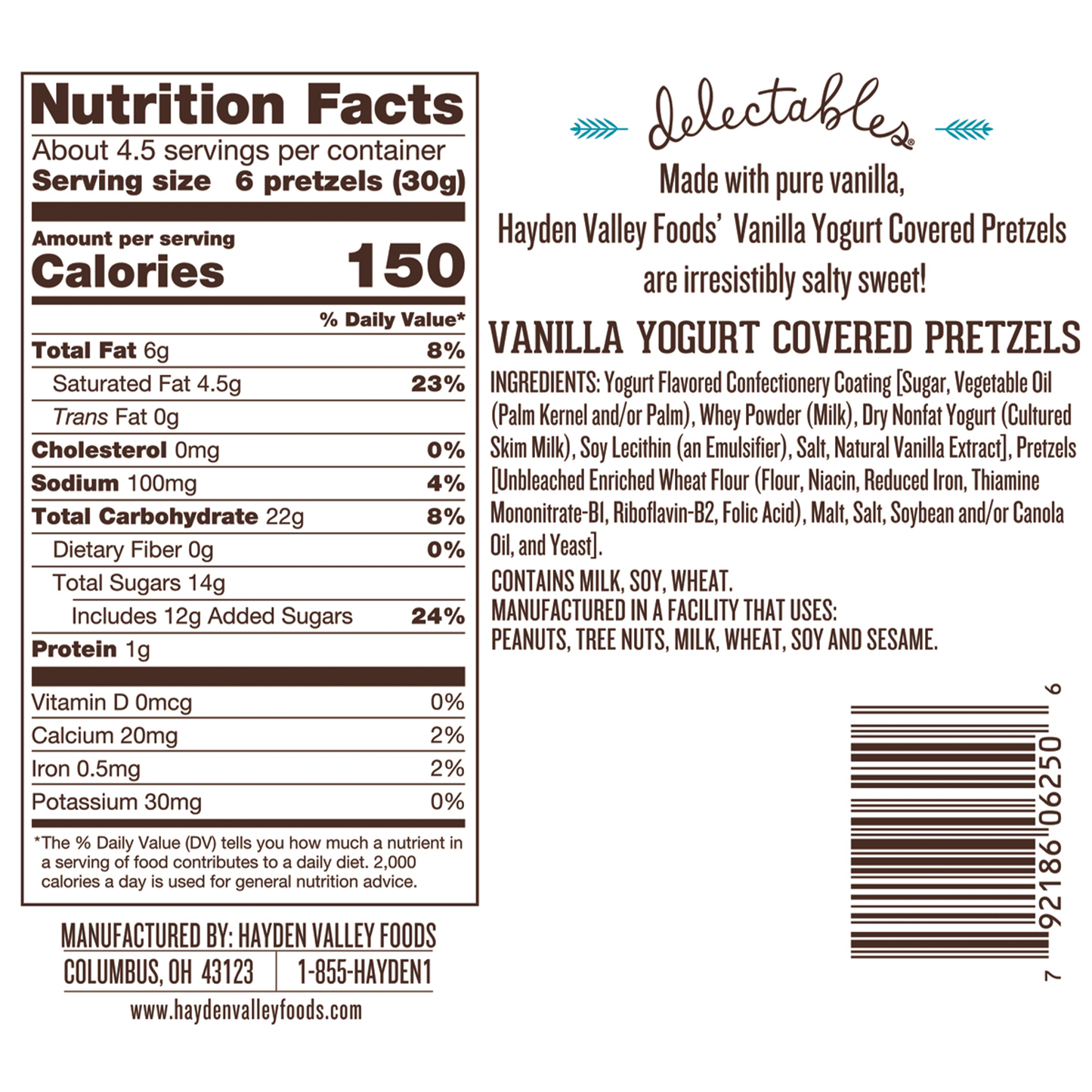 Hayden Valley Foods Vanilla Yogurt Covered Pretzels | 5 oz Bags (Pack of 3) | No Artificial Flavors, Preservatives or Colors