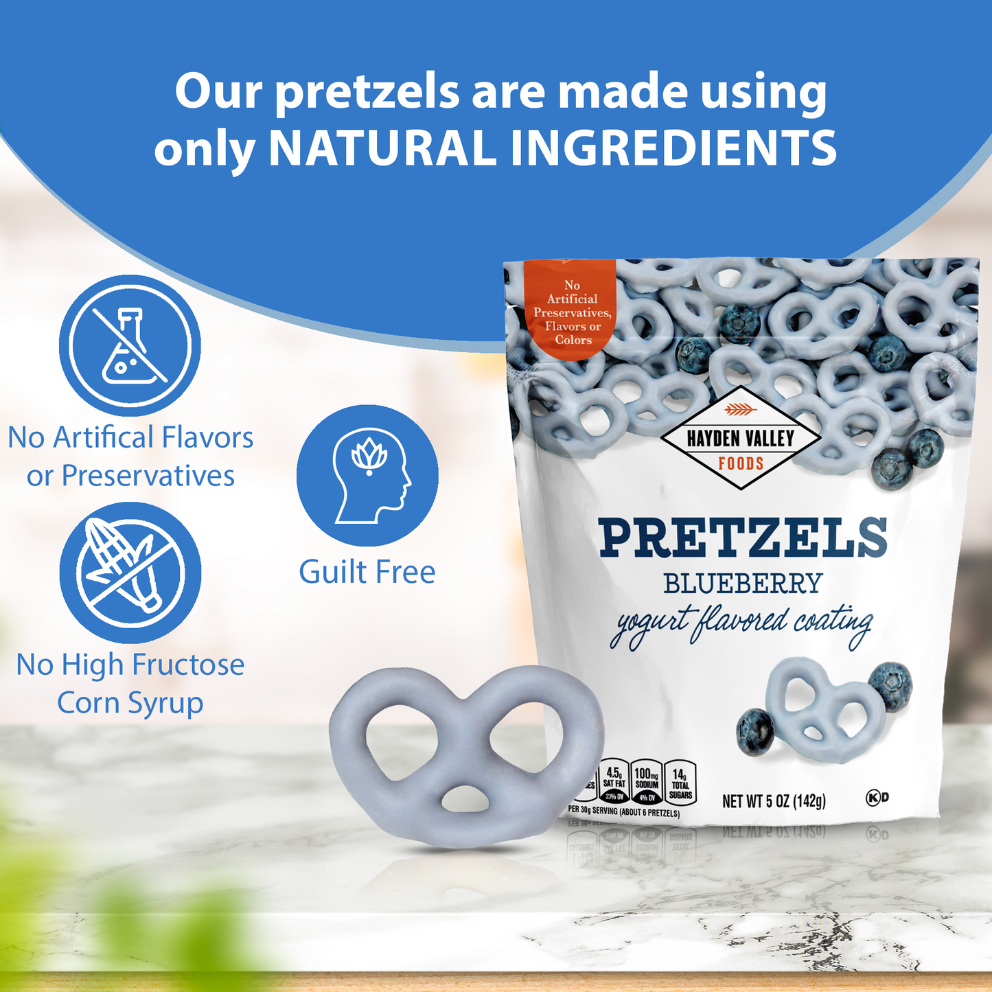 Hayden Valley Foods Blueberry Yogurt Covered Pretzels | 5 oz Bags (Pack of 3) | No Artificial Flavors, Preservatives or Colors | Blue Bulk Holiday Sweet Snacks