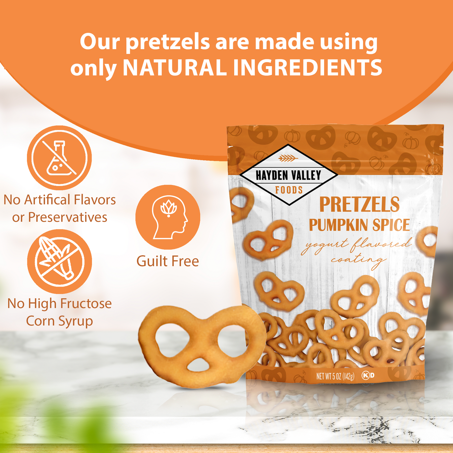 Hayden Valley Foods Pumpkin Spice Yogurt Covered Pretzels | 5 oz Bags (Pack of 3) | No Artificial Flavors, Preservatives or Colors