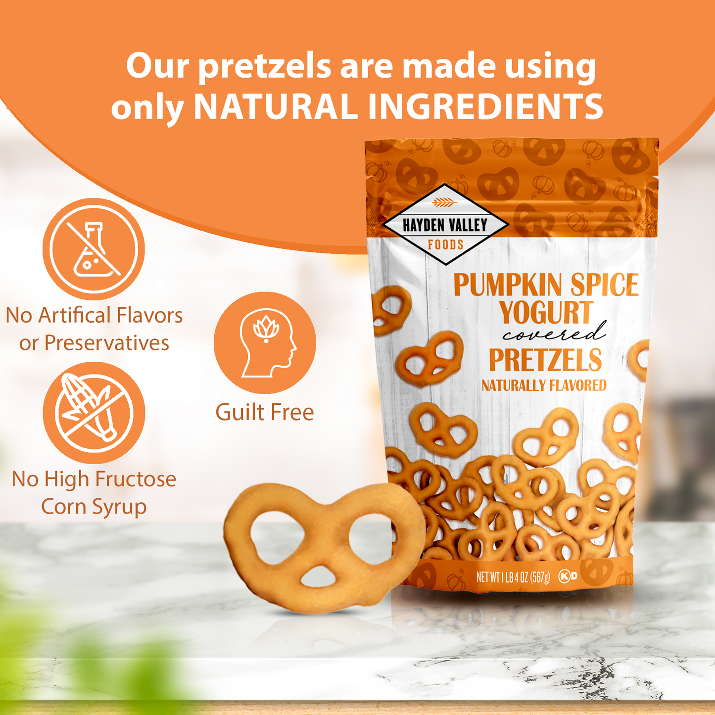 Hayden Valley Foods Pumpkin Spice Yogurt Covered Pretzels | 20 oz Bag | Gourmet Flavored Pretzels | No Artificial Flavors or Colors