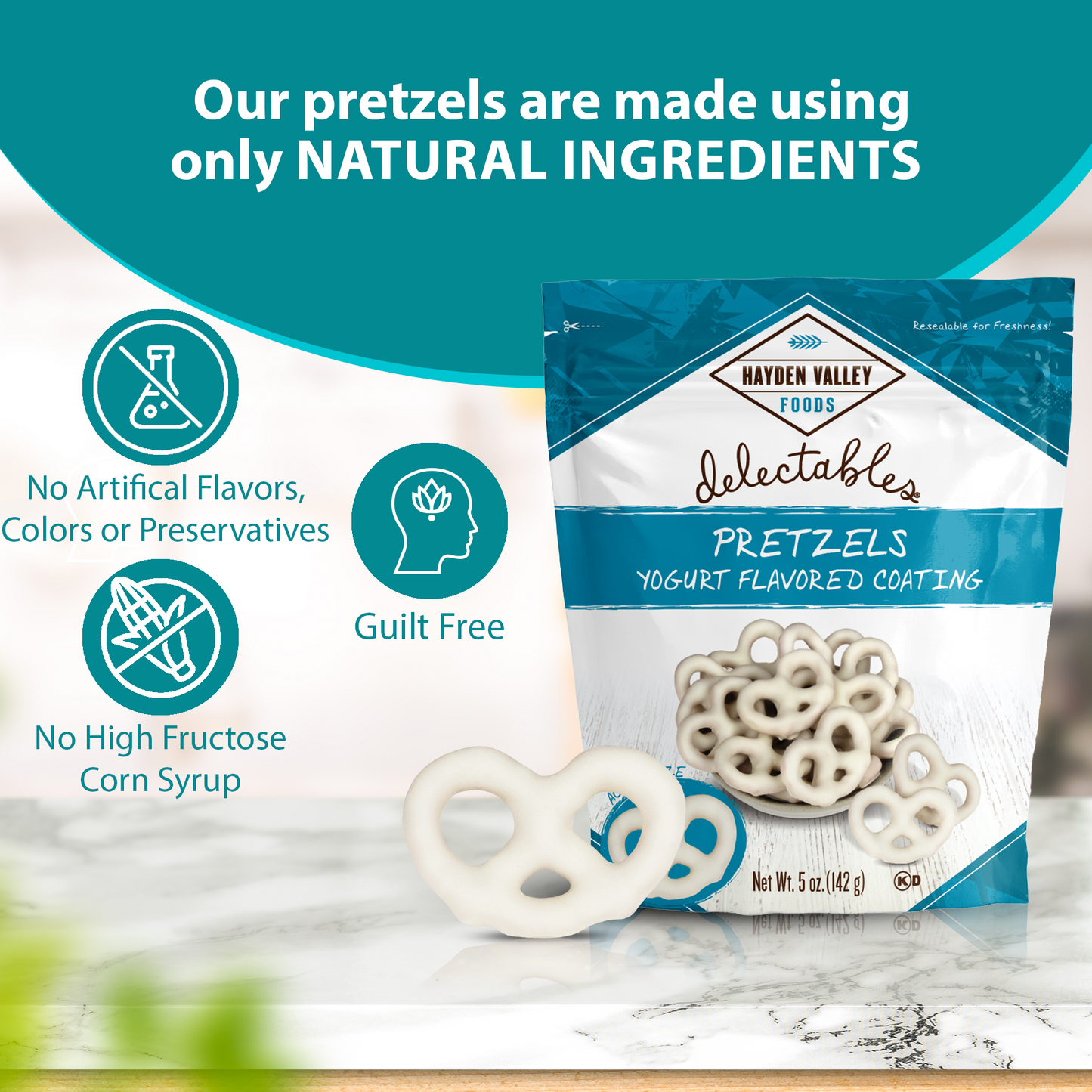 Hayden Valley Foods Vanilla Yogurt Covered Pretzels | 5 oz Bags (Pack of 3) | No Artificial Flavors, Preservatives or Colors
