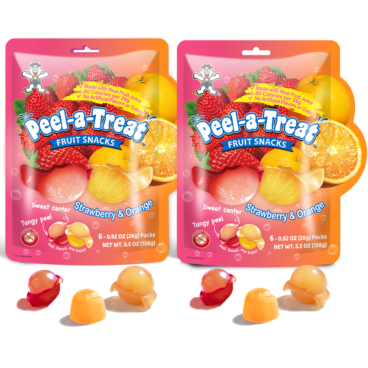 Peel-a-Treat Peelable Fruit Snacks Variety Pack, Grape & Peach and Strawberry & Orange, Made with Real Fruit Juice, 12 Individually Wrapped 0.92 oz Packs (2 Bags)