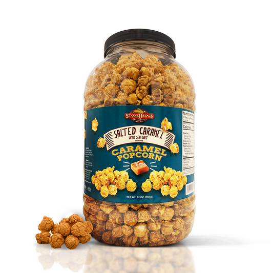 Stonehedge Farms Salted Caramel Flavored Popcorn - 32 oz Large Tub - Bulk Gourmet Deliciously Old Fashioned Popped Sweet Snacks - Made in the USA