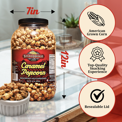 Stonehedge Farms Caramel Flavored Popcorn | 32 oz Large Tub | Perfect for Holidays and Christmas | Bulk Gourmet Popped Sweet Snacks | Made in the USA