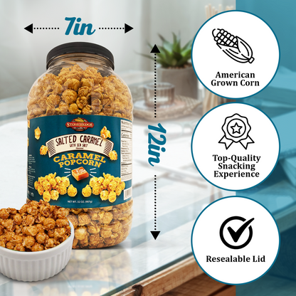 Stonehedge Farms Salted Caramel Flavored Popcorn | 32 oz Large Tub | Perfect for Holidays and Christmas