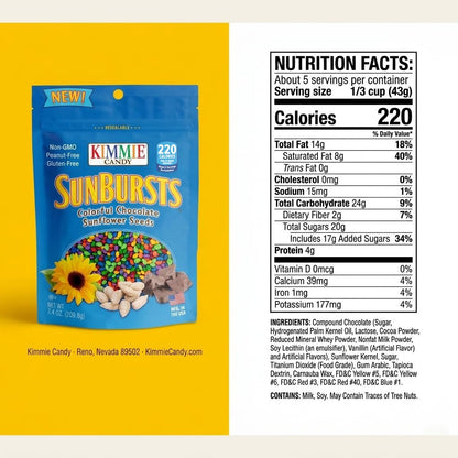 Kimmie Candy Sunbursts, Chocolate Covered Sunflower Seeds with Colorful Candy Shell | 7.4 oz | Non-GMO, Peanut-Free, Gluten-Free