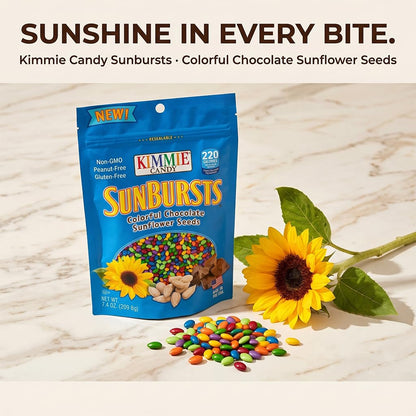 Kimmie Candy Sunbursts, Chocolate Covered Sunflower Seeds with Colorful Candy Shell | 7.4 oz | Non-GMO, Peanut-Free, Gluten-Free