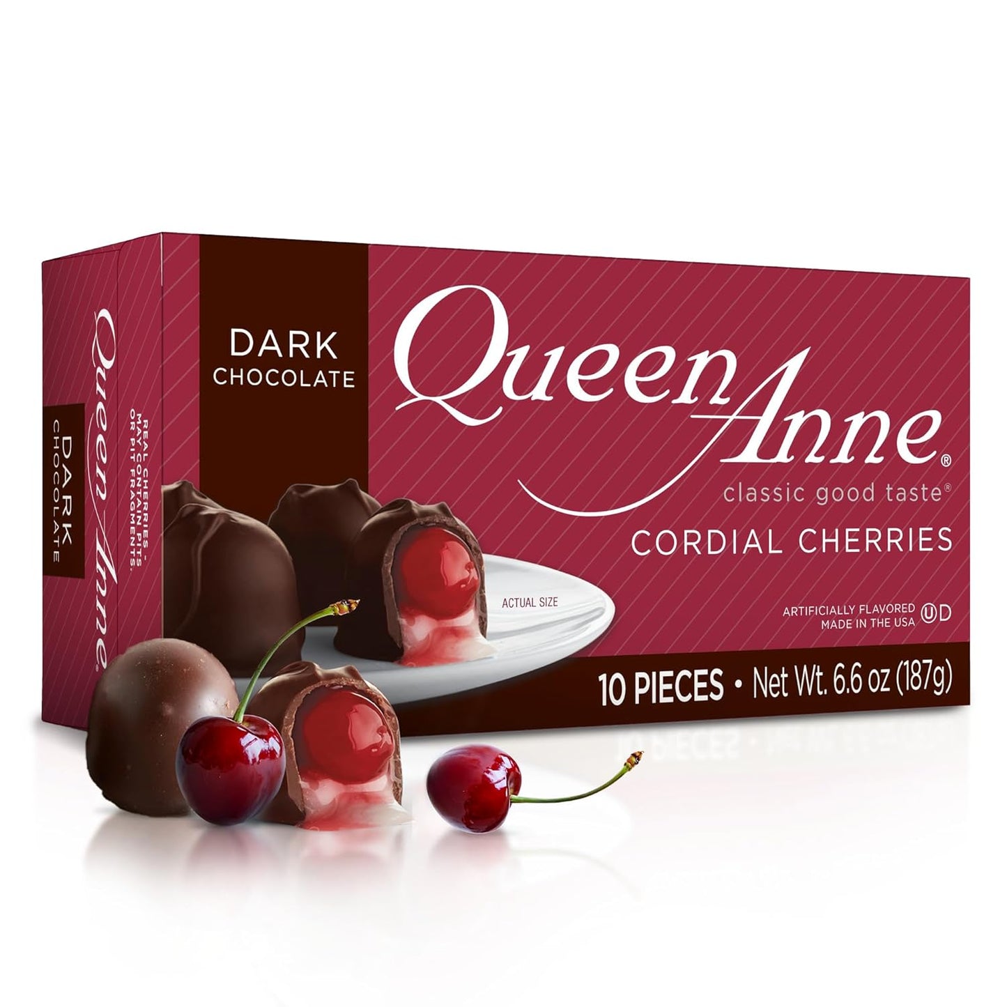 Queen Anne Dark Chocolate Covered Cordial Cherries | 6.6 oz | 10 Piece Gift Box