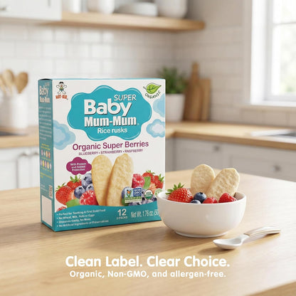 Baby Mum-Mum Organic Gentle Teething Crackers, Blueberry & Goji Berry, Super Berry, Sweet Potato & Carrot Variety Pack | 24 Count (Pack of 3) | Gluten Free, Allergen Free, Non-GMO