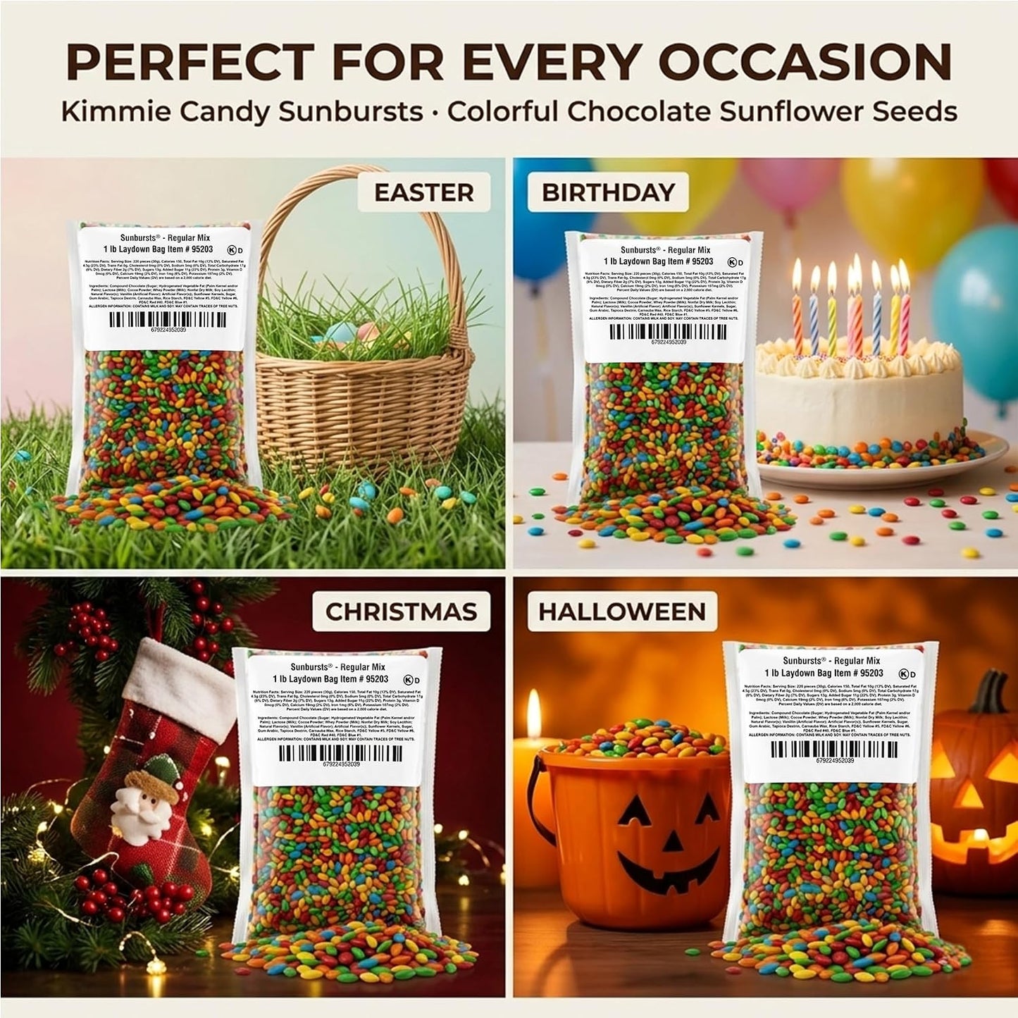 Kimmie Candy Sunbursts, Chocolate Covered Sunflower Seeds with Colorful Candy Shell, Bulk Bag | 2 lb | Non-GMO, Peanut-Free, Gluten-Free
