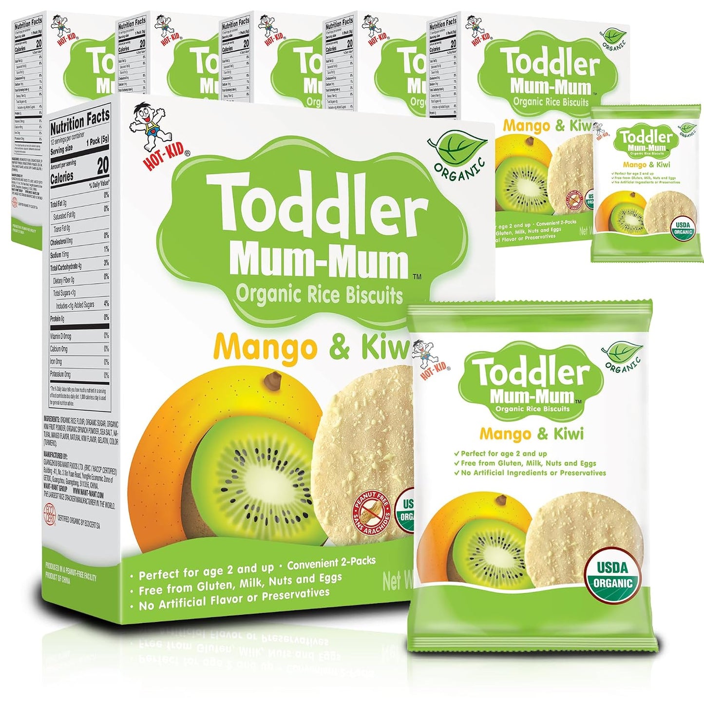 Toddler Mum-Mum Organic Rice Biscuits, Mango & Kiwi | 24 Count (Pack of 6) | Gluten Free, Allergen Free, Non-GMO