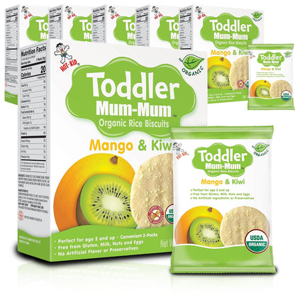 Toddler Mum-Mum Organic Rice Biscuits, Mango & Kiwi | 24 Count (Pack of 6) | Gluten Free, Allergen Free, Non-GMO