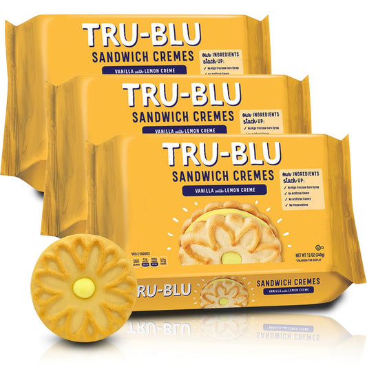 Tru-Blu Vanilla Cookies with Lemon Creme | 12 Ounce (Pack of 3) | No artificial ingredients | No High Fructose Corn Syrup | Made in the USA
