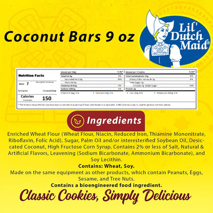 Lil Dutch Maid Coconut Bar Cookies | 9 oz (Pack of 3) | Sweet Coconut Classic Snack Cookies