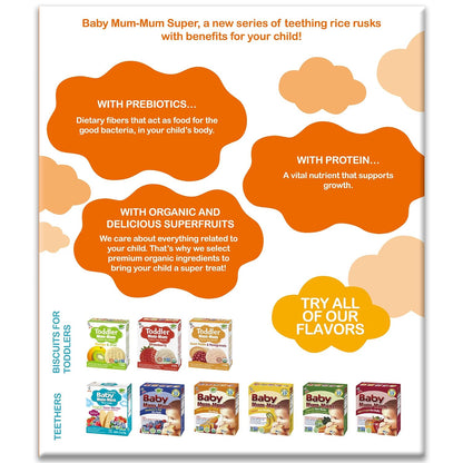 Baby Mum-Mum Organic Gentle Teething Crackers, Super Tropical | 24 Count (Pack of 6) | Gluten Free, Allergen Free, Non-GMO | Baby Snacks, Teether Relief Rice Rusk Cookies for Babies