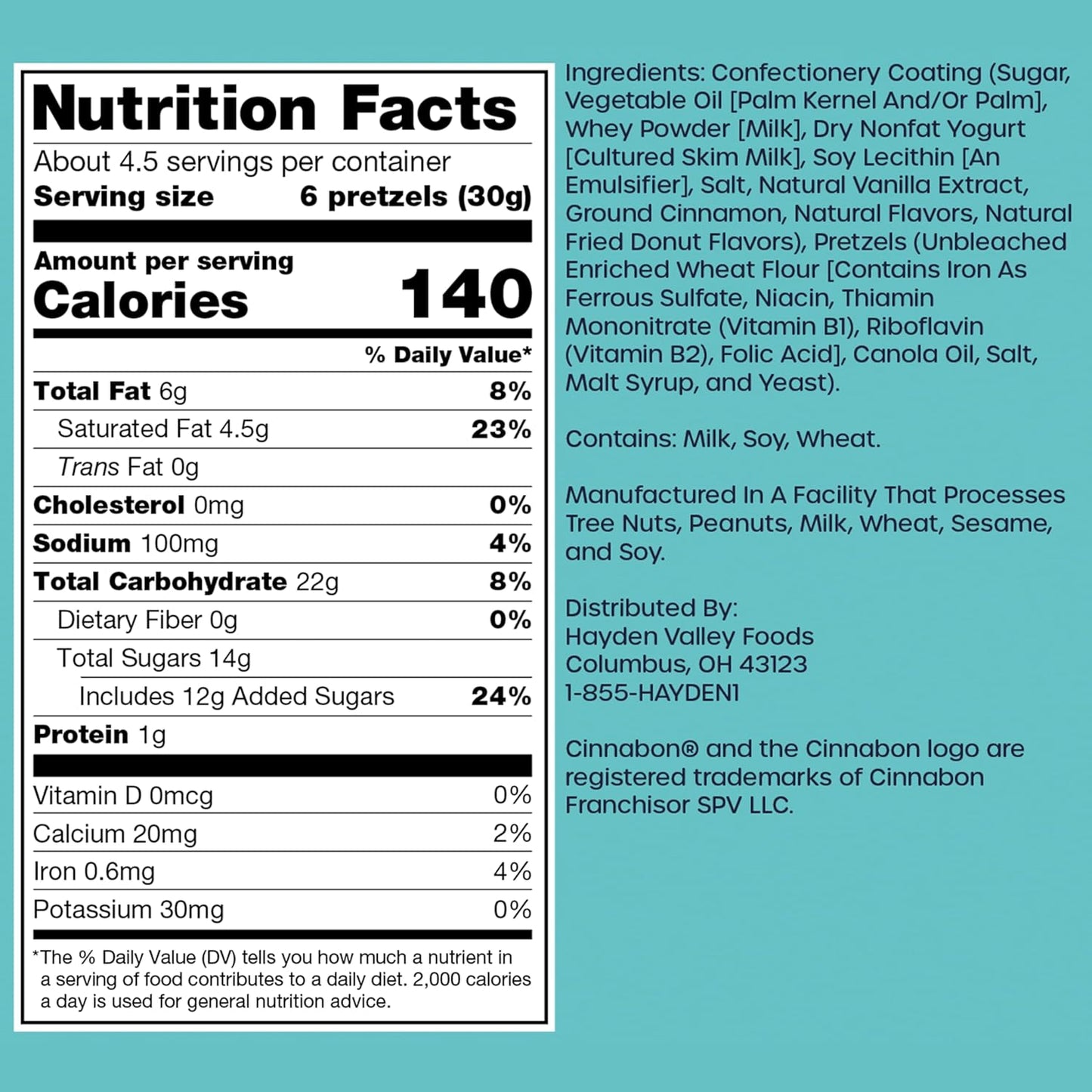 Hayden Valley Foods Cinnabon Bun Covered Pretzels | 5 oz Bags (Pack of 3) | No Artificial Flavors, Preservatives or Colors | Gourmet Bulk Snacks