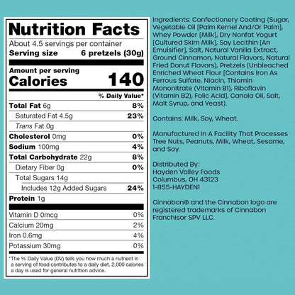 Hayden Valley Foods Cinnabon Bun Covered Pretzels | 5 oz Bags (Pack of 3) | No Artificial Flavors, Preservatives or Colors | Gourmet Bulk Snacks