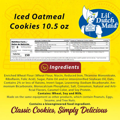 Lil Dutch Maid Iced Oatmeal Cookies | 10.5 oz (Pack of 3) | Classic Spiced Crunchy Snack Cookies with Sweet Icing