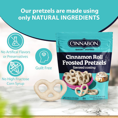 Hayden Valley Foods Cinnabon Bun Covered Pretzels | 5 oz Bags (Pack of 3) | No Artificial Flavors, Preservatives or Colors | Gourmet Bulk Snacks
