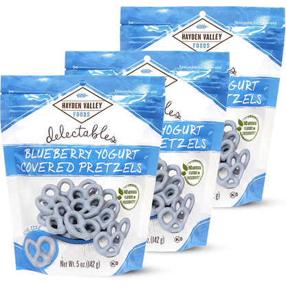 Hayden Valley Foods Blueberry Yogurt Covered Pretzels | 5 oz Bags (Pack of 3) | No Artificial Flavors, Preservatives or Colors | Blue Bulk Holiday Sweet Snacks