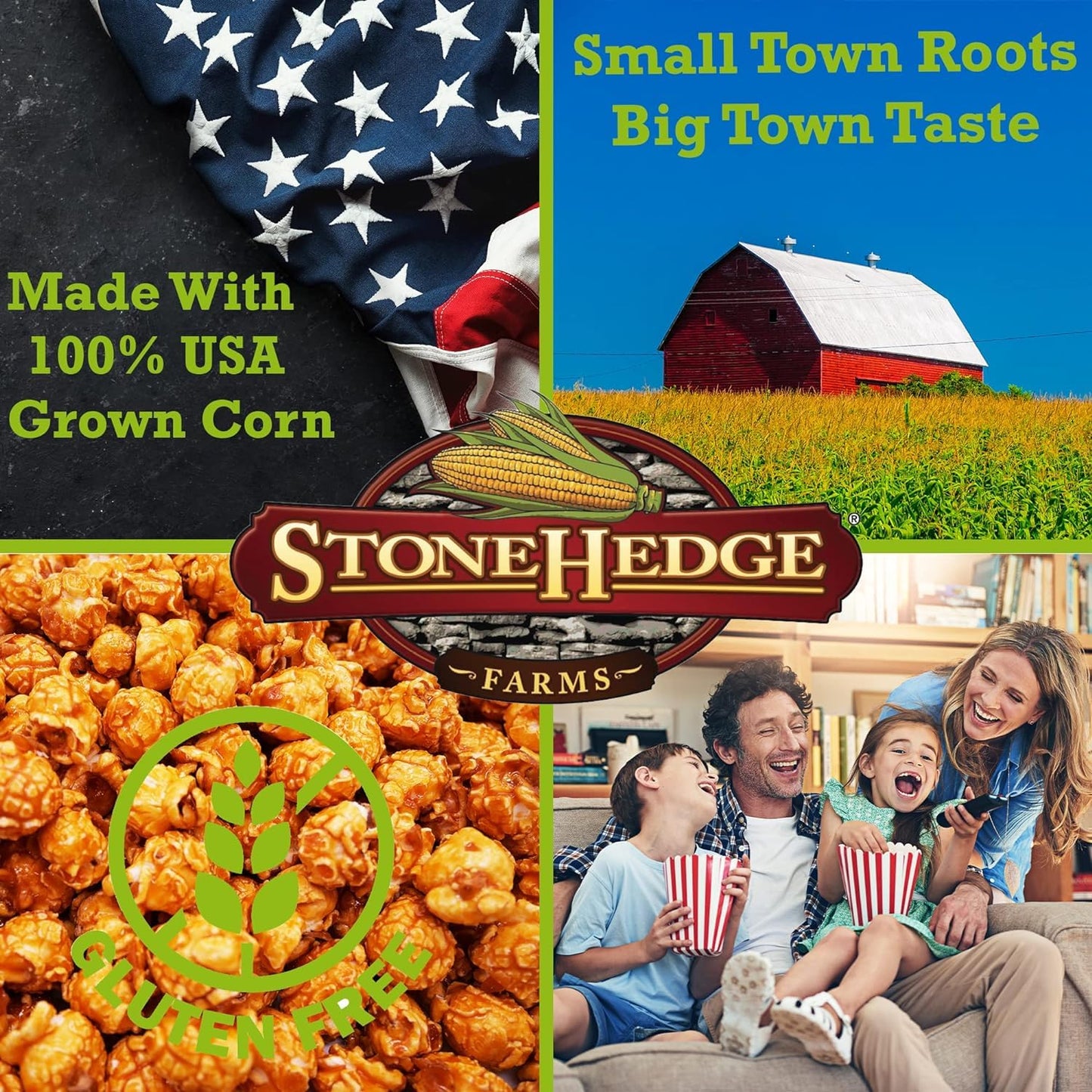 Stonehedge Farms Gourmet Caramel Flavored Popcorn - 32 oz Reclosable Tub - Deliciously Old Fashioned - Made in the USA - Gluten Free