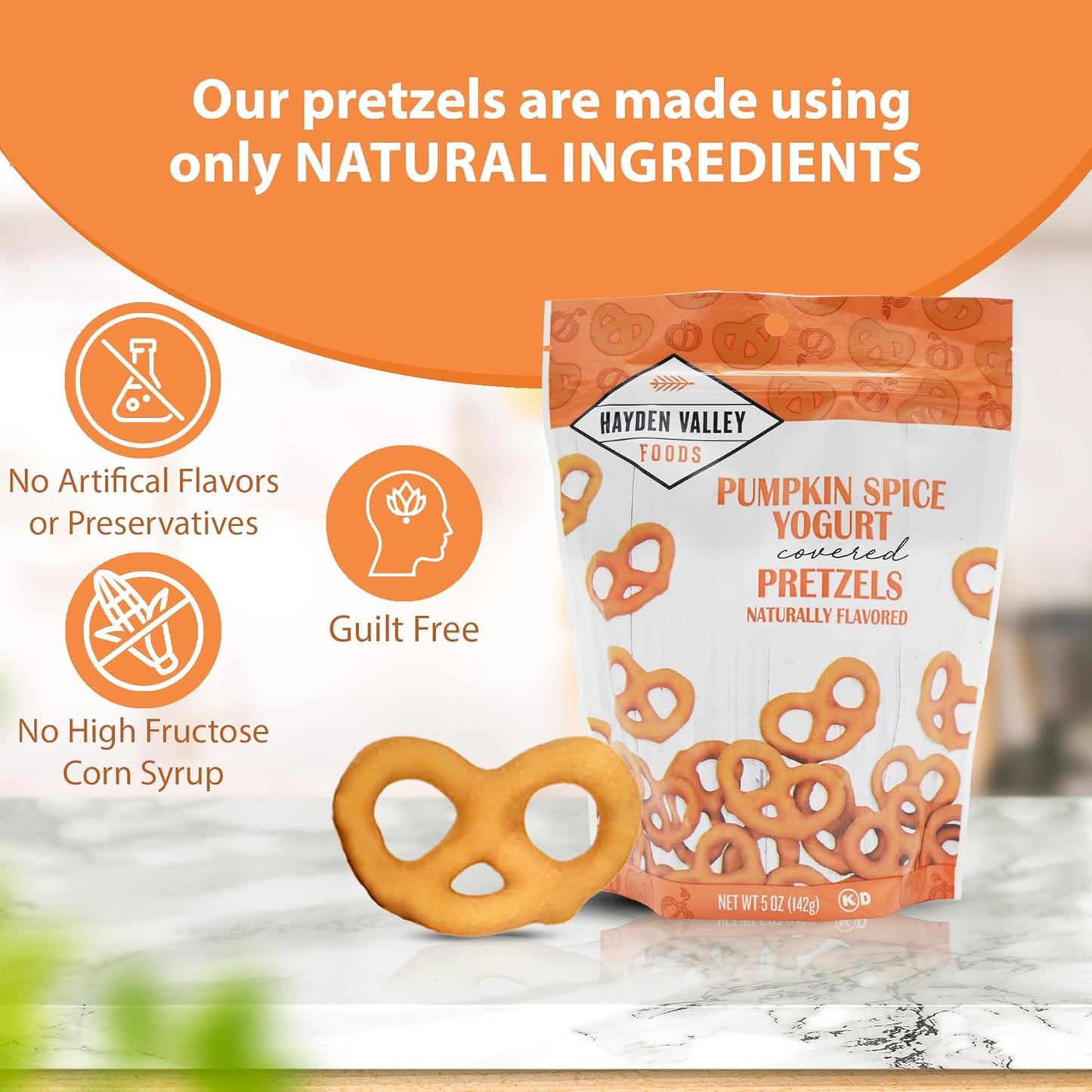 Hayden Valley Foods Pumpkin Spice Yogurt Covered Pretzels | 5 oz Bags (Pack of 3) | No Artificial Flavors, Preservatives or Colors | Sweet Holiday Snack