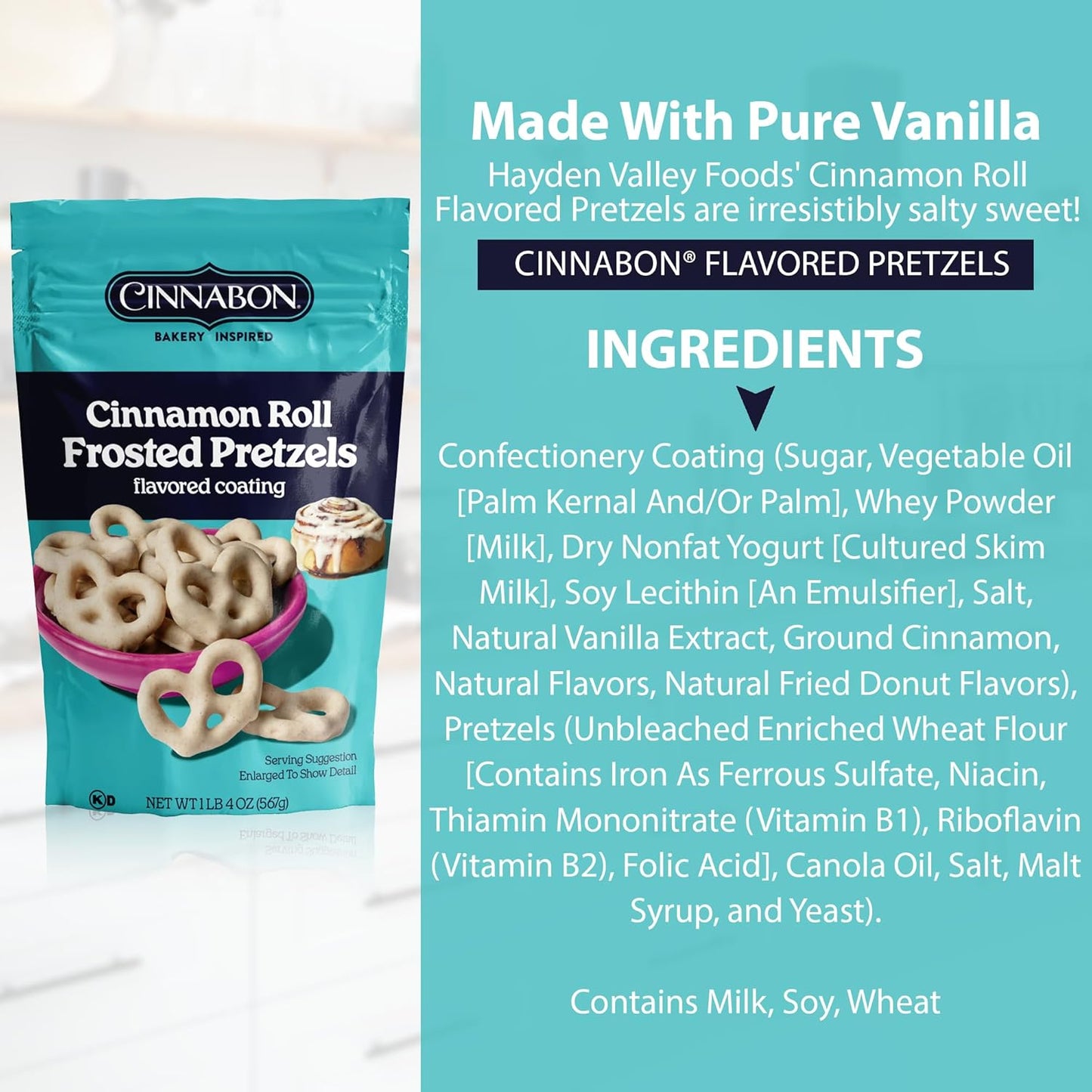 Hayden Valley Foods Cinnabon Bun Covered Pretzels | 20 oz Bag | No Artificial Flavors, Preservatives or Colors | Gourmet Bulk Snacks