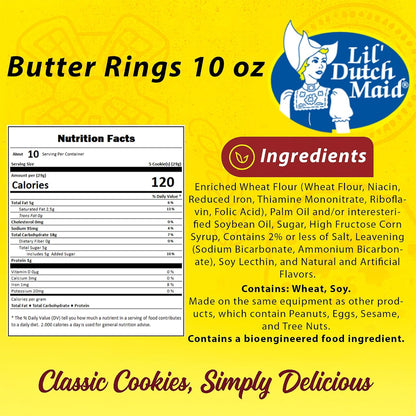 Lil Dutch Maid Butter Ring Cookies | 10 oz (Pack of 3) | Classic Golden Butter Cookies with Rich Flavor | Crisp Ring-Shaped Snack