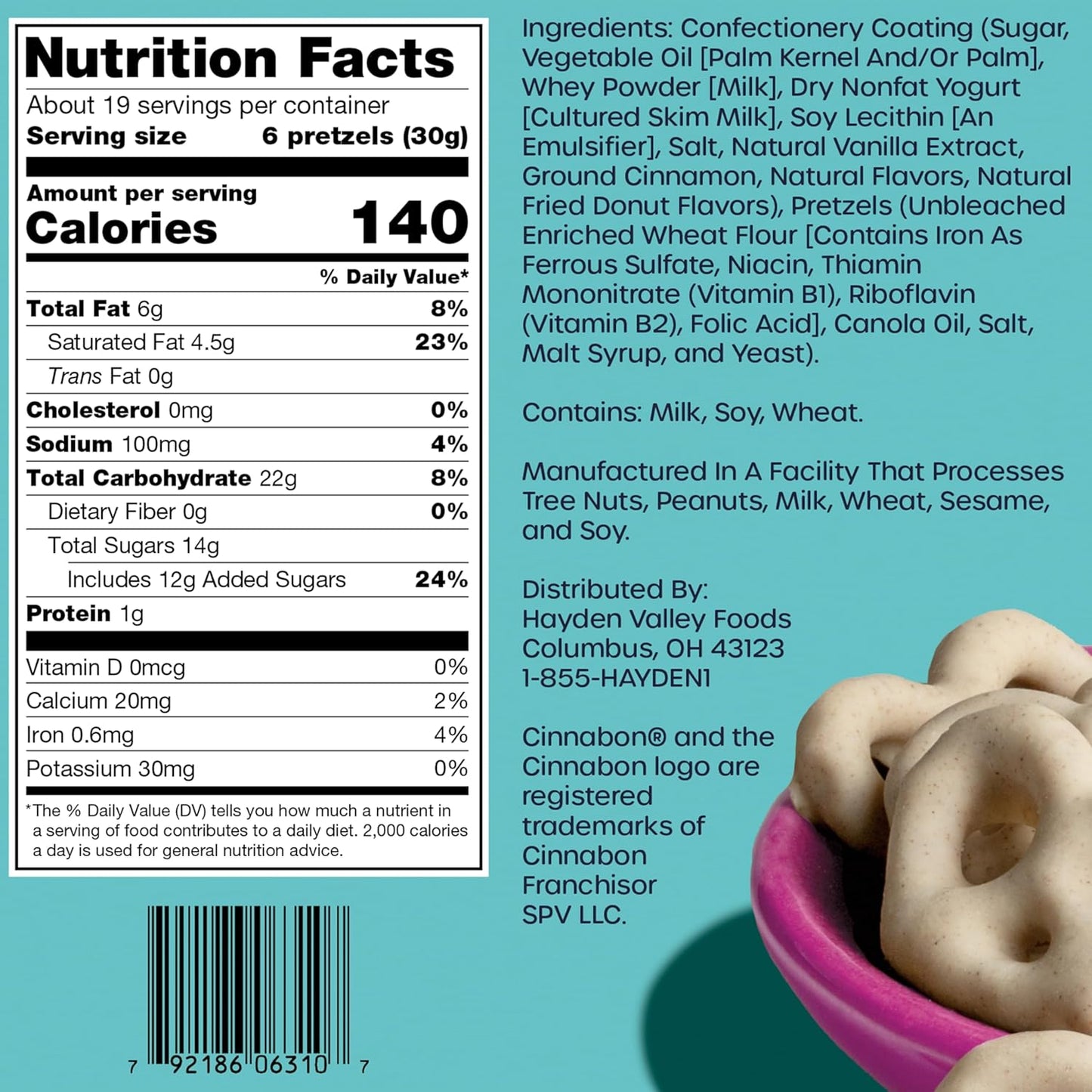 Hayden Valley Foods Cinnabon Bun Covered Pretzels | 20 oz Bag | No Artificial Flavors, Preservatives or Colors | Gourmet Bulk Snacks