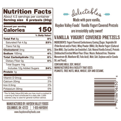 Hayden Valley Foods Vanilla Yogurt Covered Pretzels | 5 oz Bags (Pack of 3) | No Artificial Flavors, Preservatives or Colors | Sweet Holiday Snack