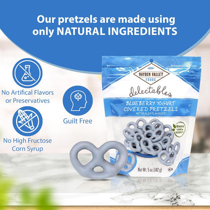 Hayden Valley Foods Blueberry Yogurt Covered Pretzels | 5 oz Bags (Pack of 3) | No Artificial Flavors, Preservatives or Colors | Blue Bulk Holiday Sweet Snacks