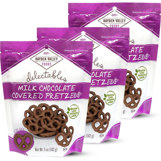 Hayden Valley Foods Milk Chocolate Covered Pretzels | 5 oz Bags (Pack of 3) | No Artificial Flavors, Preservatives or Colors