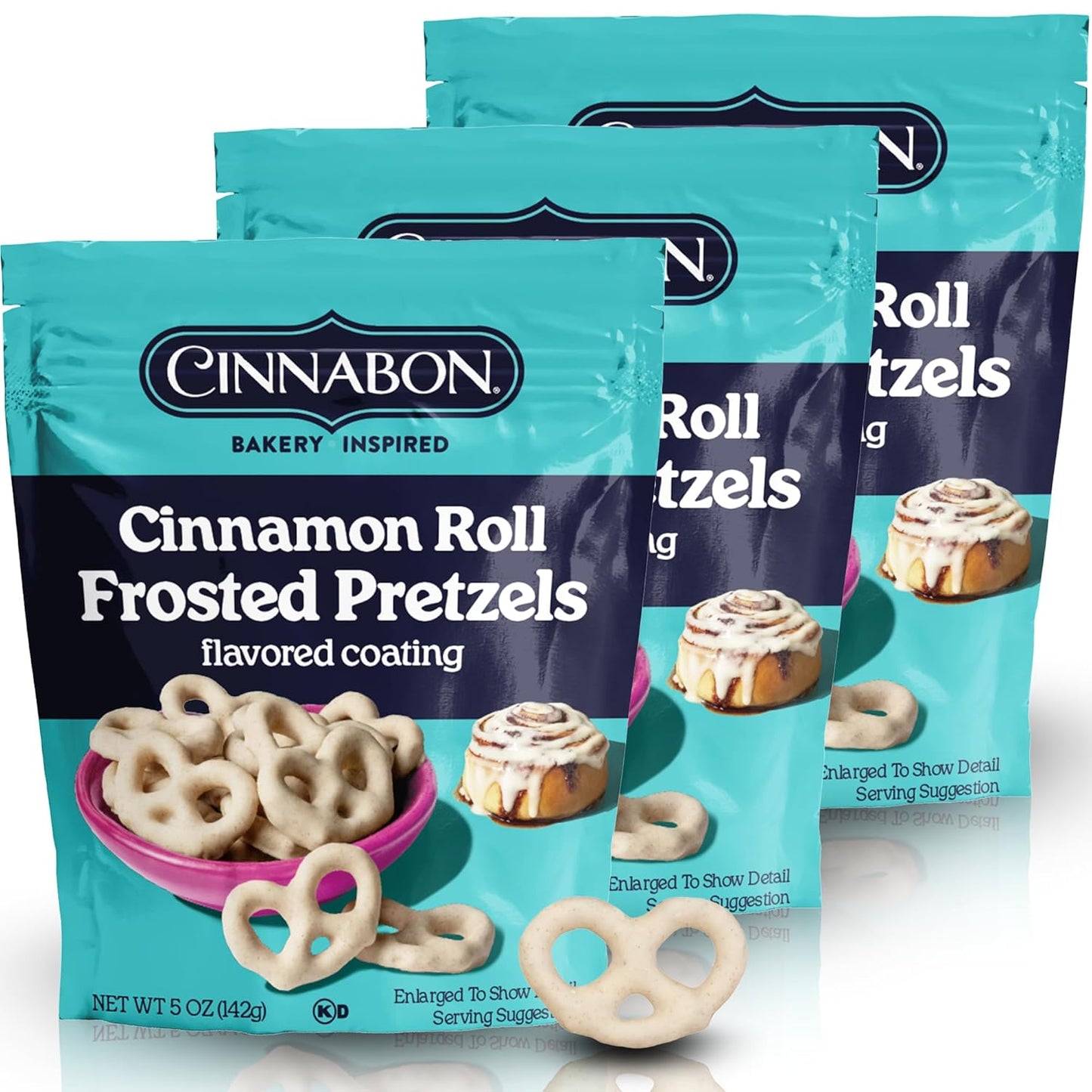 Hayden Valley Foods Cinnabon Bun Covered Pretzels | 5 oz Bags (Pack of 3) | No Artificial Flavors, Preservatives or Colors | Gourmet Bulk Snacks