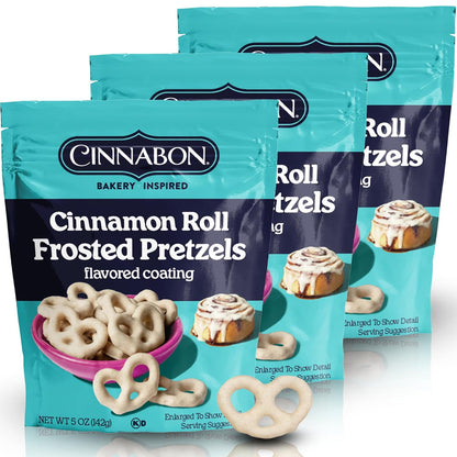 Hayden Valley Foods Cinnabon Bun Covered Pretzels | 5 oz Bags (Pack of 3) | No Artificial Flavors, Preservatives or Colors | Gourmet Bulk Snacks